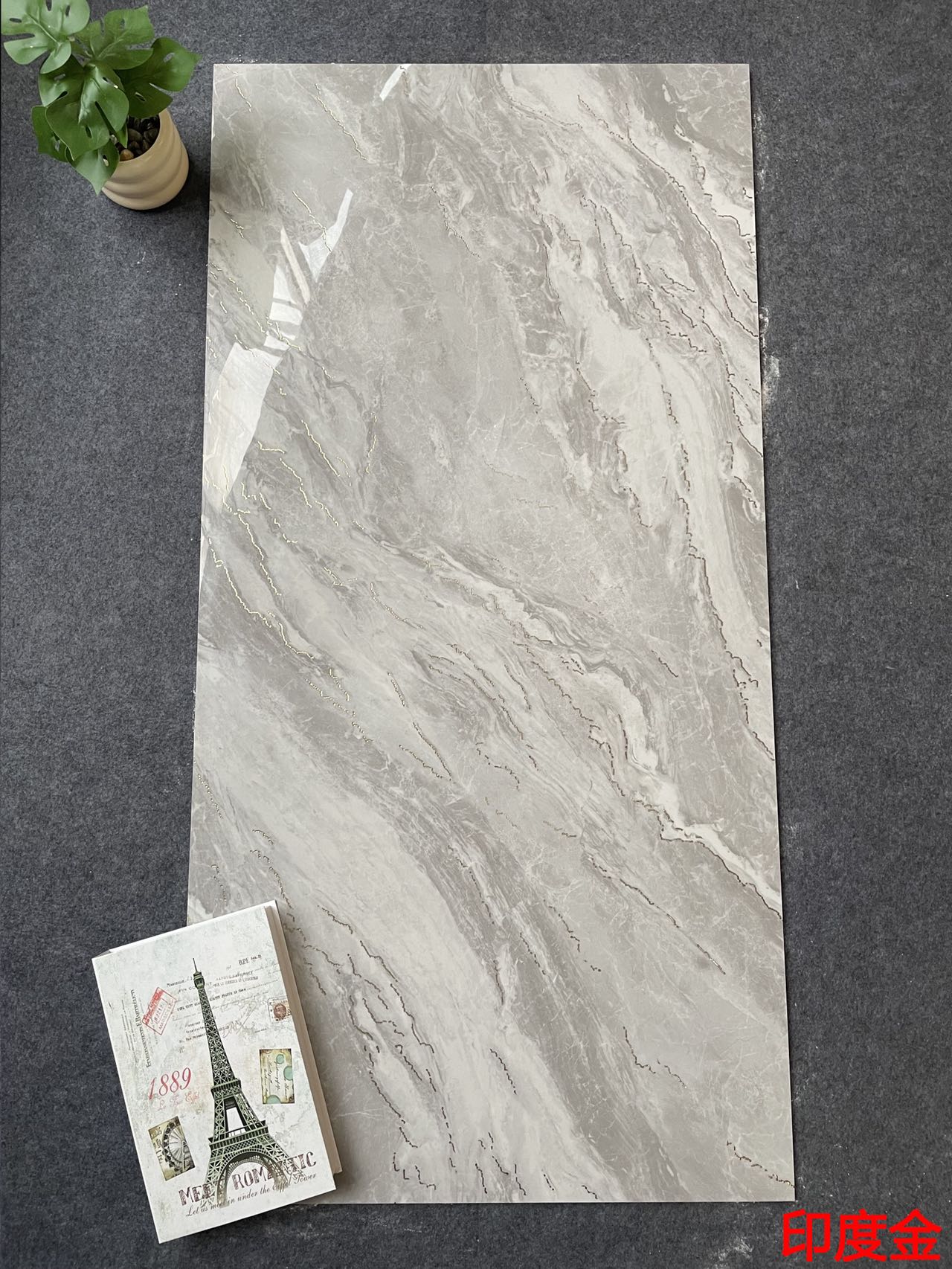 亮光 金砖王通体大理石 999K126018印度金 一石五面 自由连纹 钛金工艺 亮光通体