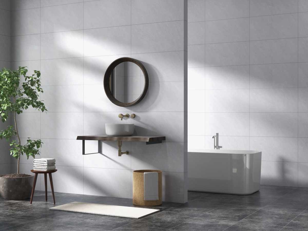 亮光 通体大理石 GT48601雅典灰 一石四面 自由连纹 亮光通体中板